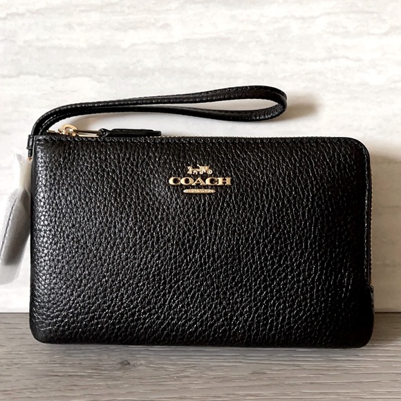 Coach Double Corner Zip Wristlet Black